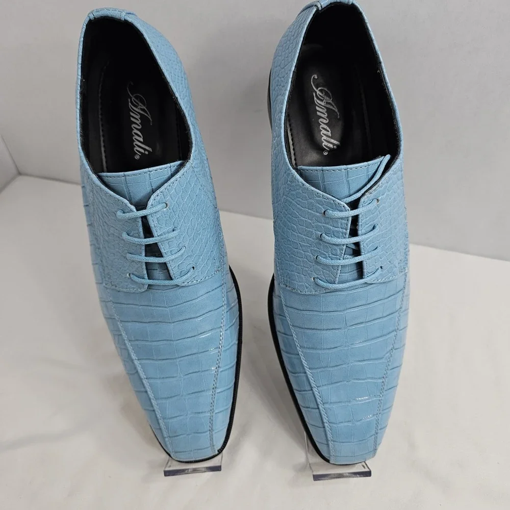 Amali Harvey Men's Dress Robin-Egg Crocodile Print Exotic Texture Lace Up Oxford